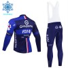 Set Fietsshirt Lange Mouw + Lange Koersbroek 2025 Groupama FDJ Winter Thermal Fleece Zwart Blauw
